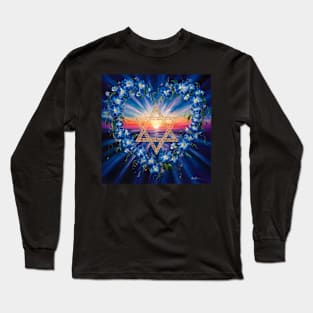 Star of David Sunset Art, Floral Heart Design, Jewish Symbol Decorative Items Long Sleeve T-Shirt